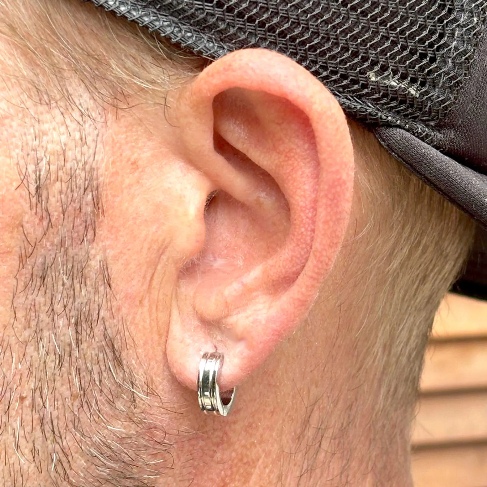 Männer Ohrringe, Creolen Silber Linien – Bild 4