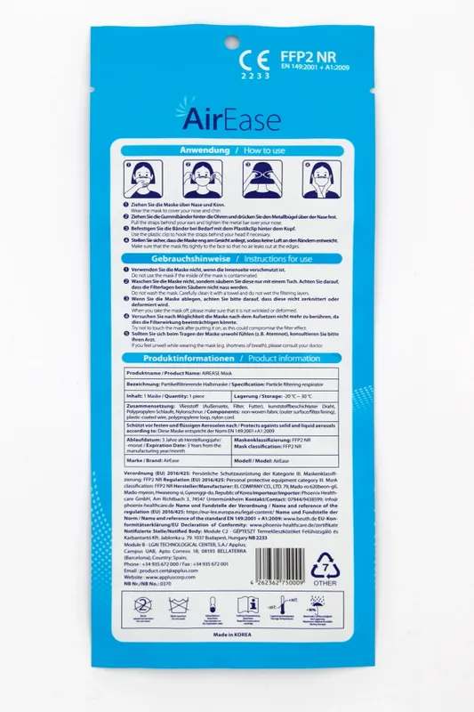 AirEase Nanofilter-Maske FFP2 NR – MHD 08/25 – Bild 2