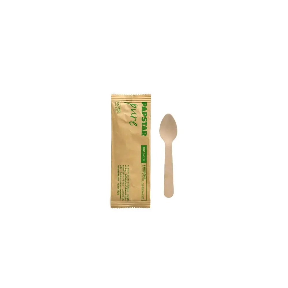 Papstar Kaffeelöffel aus Holz „pure“ 11 cm einzeln verpackt in Papierbeutel, 500 Stück
