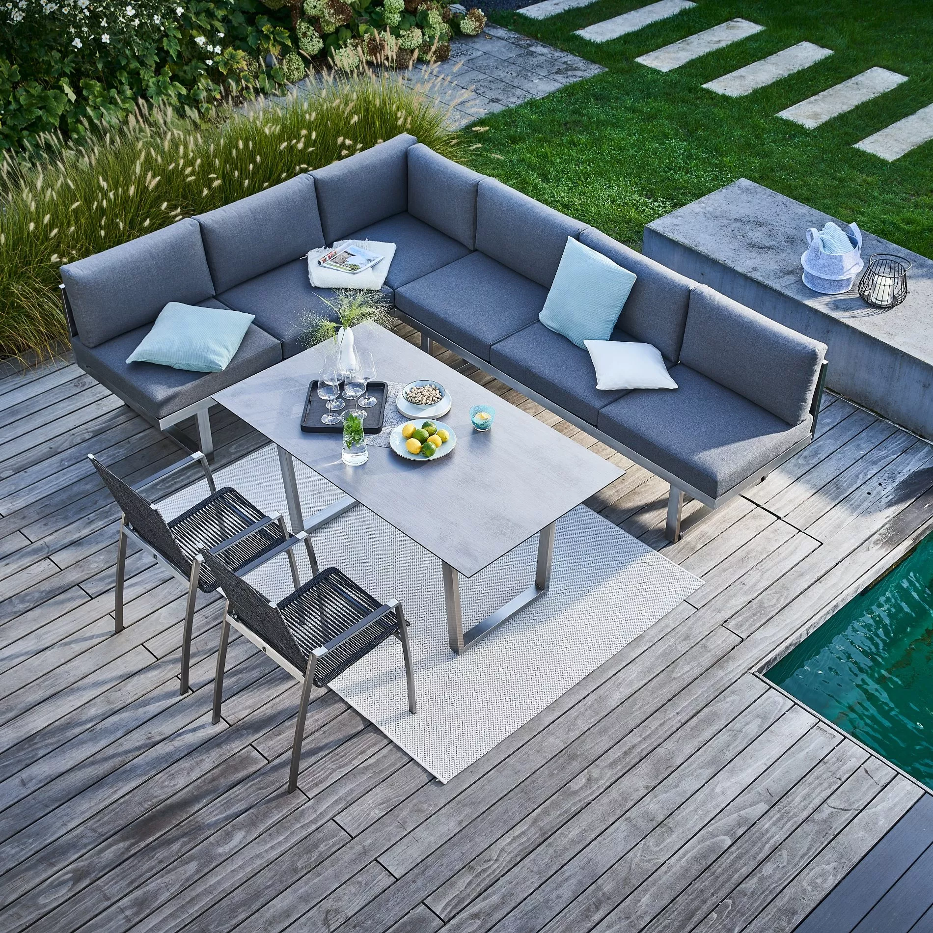 CASA DOMA Aragona/Falerna/Mineo Diningset 5-teilig, Rope, Edelstahl, HPL