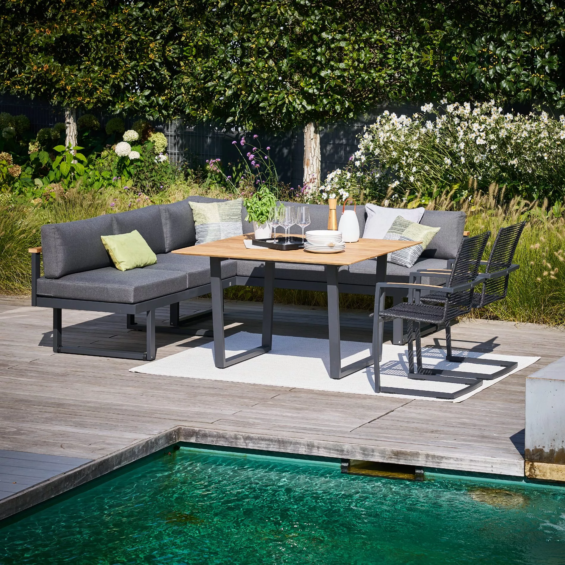 CASA DOMA Aragona/Falerna/Mineo Rope Diningset 120×120 cm 5-teilig