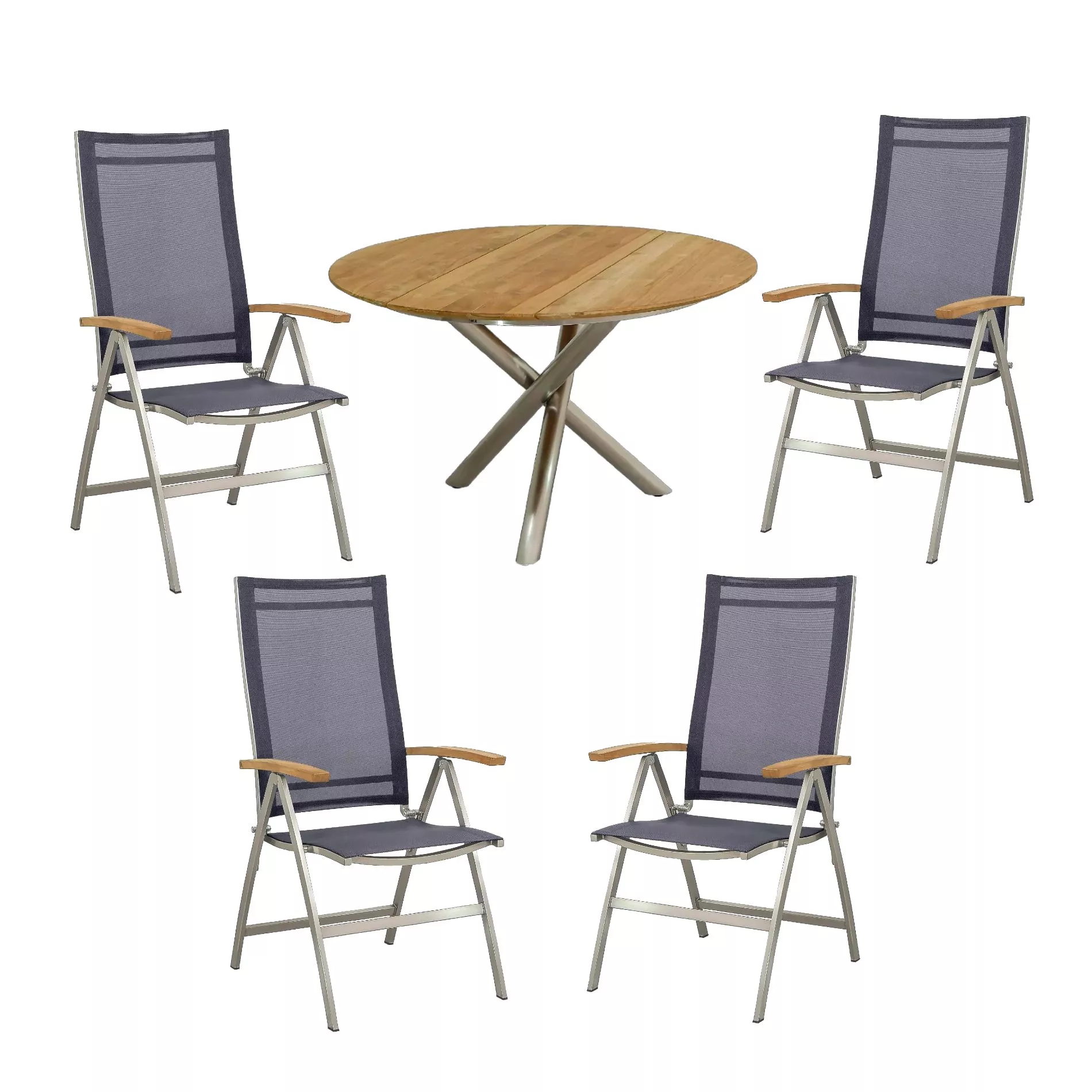CASA DOMA Mineo/Perano Gartenmöbel-Set mit Klappsessel Sunproof® und Tisch Teak, 5-teilig – Bild 2